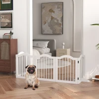 PawHut Bramka dla psów, 5 paneli, składana, elastyczna, Drewno lite/MDF, 254,5x29,5x61 cm, Biała(m-10)