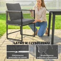 Outsunny Zestaw 2 Krzeseł Ogrodowych z PE-Rattanu i Stali z Poduszkami, Oparciem i Podłokietnikami, 52x52x66 cm, Ciemnoszare(m-7)