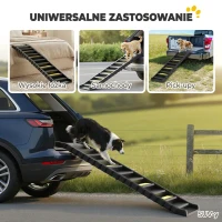 PawHut Rampa dla psów składana Schodki do auta i SUV Antypoślizgowa Rampa samochodowa dla dużych i małych zwierząt do 68 kg 154x40 cm Czarna(m-7)