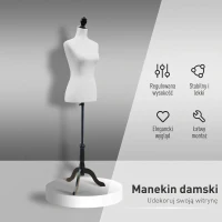 HOMCOM Tors Manekina, Manekin, Manekin Krawiecki, Pianka, Drewno, Metal, Biały(m-4)