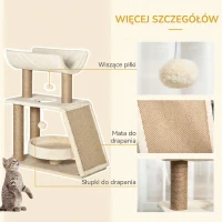PawHut Mały Drapak dla Kotów, 76 cm Drapak z Piłką do Zabawy, Miejscem do Siedzenia, Wewnętrzną Wieżą do Wspinaczki z Łóżkiem, Matą do Drapania, Meblem do Drapania dla Kotów do 5 kg, Jasnobrązowy(m-6)