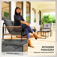Outsunny 4-częściowy zestaw mebli ogrodowych z rattanu, komplet wraz z poduszkami, zestaw wypoczynkowy z 1 stolikiem kawowym z szklanym blatem, 2 fotelami i 1 dwuosobową sofą, stal, brązowy(m-5)