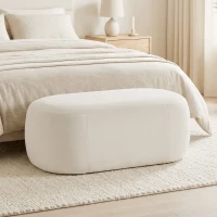 HOMCOM Bancă pentru pat complet tapițată design pietricică bancă chenille cu picioare din plastic 98 cm crem(m-7)