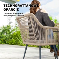 Outsunny Zestaw 2 krzeseł ogrodowych, odporne na warunki atmosferyczne, z podłokietnikami, poduszkami, ramą metalową, do 120 kg, jasnoszary(m-4)
