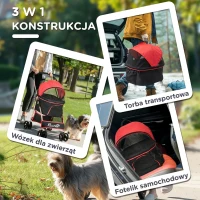 Wózek dla psa PawHut, 2 w 1, składany, torba transportowa, Czerwony(m-5)