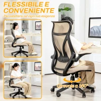 HOMCOM Sedia da Ufficio con Braccioli Ribaltabili, Altezza Regolabile e Schienale Inclinabile, Beige(m-8)