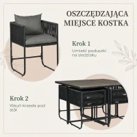 Outsunny 5-częściowy zestaw mebli ogrodowych z polirattanu - stół do jadalni z 4 krzesłami, zestaw do jadalni na balkon, meble ogrodowe z dodatkowym stolikiem, zestaw wypoczynkowy na balkon(m-7)