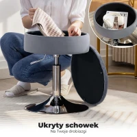 HOMCOM Taboret barowy z przestrzenią do przechowywania, Obrotowy, Regulowany kuchenny hoker z aksamitnym pokryciem, 39x39x65 cm, Szary(m-5)