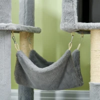 PawHut Albero per Gatti con Amaca, Lettino e 2 Casette, in Truciolato e Peluche, 55x49x177 cm, Grigio e Bianco(m-9)