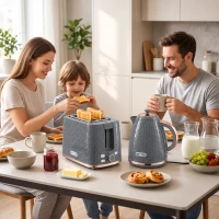 HOMCOM 1.7L 3000W Fast Boil Kettle & 2 Slice Toaster Set, Kettle and Toaster Set with Auto Shut Off, Browning Controls, Grey(m-8)