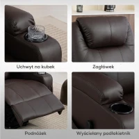 HOMCOM Fotel z funkcją podnoszenia, fotel relaksacyjny z pilotem, uchwytem na napoje, regulowanym oparciem, brązowy(m-6)