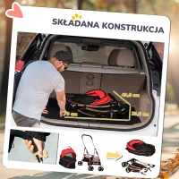 Wózek dla psa PawHut, 2 w 1, składany, torba transportowa, Czerwony(m-6)