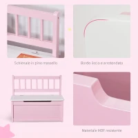 HOMCOM Cassapanca per Bambini 2-5 Anni in Legno con Pistone per Chiusura Sicura, Capacità 40 kg, Rosa e Bianco(m-6)