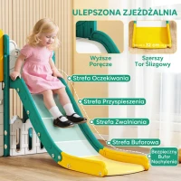 AIYAPLAY Zestaw zjeżdżalni 7 w 1 dla małych dzieci, kosz do koszykówki, motyw żaby, zestaw do wspinaczki, siedzisko huśtawkowe, wewnątrz i na zewnątrz, żółty+zielony(m-5)