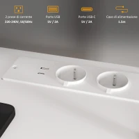 HOMCOM Scrivania Ufficio con 2 Tavoli, 4 Ripiani, 3 Cassetti e Supporto per Monitor, in Legno, 138.5x90x92 cm, Bianco(m-4)