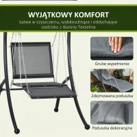 Huśtawka ogrodowa z poduszkami, regulowany daszek, stalowa(m-6)