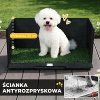 PawHut Toaleta dla psa 75 x 51 cm z trawą sztuczną, wysokimi ściankami, wysuwaną tacą i systemem odprowadzania - Czarna(m-4)
