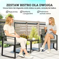 Outsunny Zestaw bistro z rattanu, 3-częściowy zestaw mebli ogrodowych z 2 fotelami, stolikiem, zdejmowanymi poduszkami, jasnoszary(m-4)