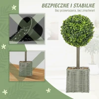 HOMCOM Set of 2 Decorative Artificial Plants, 50cm UV Resistant Faux Boxwood Topiary Balls with Woven Plastic Pot and Pebbles, Fake Plants for Indoor Outdoor Decor, Green(m-7)