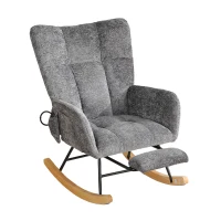 Fauteuil à bascule, coussins gonflables réglables, dossier haut, repose-pieds et rangement latéral, 63x92x89 cm, Gris foncé(m-10)