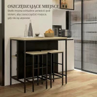 HOMCOM Zestaw barowy, 2 barstoliki i 1 stół barowy, odporny na plamy, stabilny, rama stalowa, Czarny/Dąb(m-6)