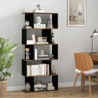 HOMCOM Libreria Moderna Asimmetrica a Parete con 5 Ripiani in Legno, 70x29.5x163cm, Marrone Rustico(m-2)