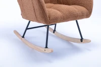 Fauteuil à bascule en tissu teddy, avec poche, dossier enveloppant et base en bois massif, pour salon ou chambre d’enfant, Marron(m-20)