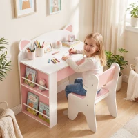 AIYAPLAY Kindertafel en stoelset voor leren en spelen, met lade en boekenrek, wit/roze(m-2)