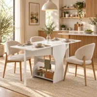 HOMCOM Stół Jadalniany Składany z Miejscem do Przechowywania dla 2-4 Osób, Stół do Małych Pomieszczeń, Jadalnia, 160 x 60 x 75 cm, Biały(m-8)