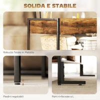 HOMCOM Tavolino da Caffè Sollevabile con Vano Nascosto e Ripiano Inferiore in Stile Industriale, Marrone(m-7)