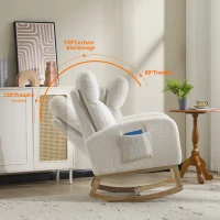 Fauteuil à bascule d’allaitement, dossier haut ergonomique, base incurvée en bois massif, poche latérale, 75x63x104 cm, Blanc(m-5)