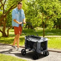 PawHut 2 in 1 Hundebuggy Haustierwagen Hundetrolley z wyjmowanym koszem, 2 szelki bezpieczeństwa Składany wózek dla kota dla małych i miniaturkowych psów, Materiał oxford, Szary(m-2)
