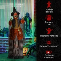Dekoracja Halloween 183 cm, Czarownica z LED i dźwiękiem(m-6)