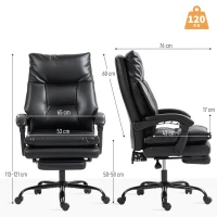 HOMCOM Sedia per Scrivania ad Altezza Regolabile e Reclinabile fino a 135°, in Pelle PU Nera, 65x76x113-121 cm(m-3)