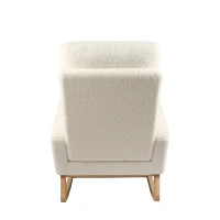 Fauteuil à bascule d’allaitement, dossier haut ergonomique, base incurvée en bois massif, poche latérale, 75x63x104 cm, Blanc(m-22)