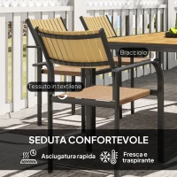 Outsunny Set Tavolo da Giardino Allungabile con 6 Sedie da Esterno Impilabili, Acciaio e Textilene, Marrone(m-7)