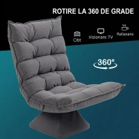 HOMCOM Fotoliu Rotativ și Catifelat pentru Living cu Spătar Reglabil în 5 Poziții, 62x70x95 cm, Gri(m-6)