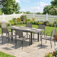 Outsunny Zestaw Mebli Ogrodowych 7-częściowy Z Rozkładanym Stołem i 6 Krzesłami, Design Lameli Drewna, Rama Aluminiowa(m-10)