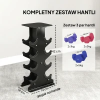 SPORTNOW Zestaw hantli 3 pary z stojakiem, antypoślizgowe uchwyty, 1-5 kg, heksagonalny(m-4)