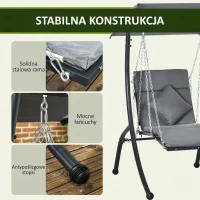 Huśtawka ogrodowa z poduszkami, regulowany daszek, stalowa(m-7)