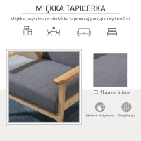 HOMCOM Fotel w stylu skandynawskim, Fotel akcentowy, Lite drewno, Imitacja lnu, 64 cm x 70 cm x 72 cm, Szary + Natura(m-4)