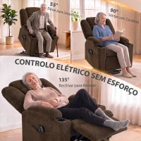 HOMCOM Cadeirão Relax Reclinável Elétrico Elevatório para Idosos com Massagem, Calor e Porta-copos Castanho Escuro(m-4)