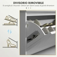 HOMCOM Panca Scarpiera Salvaspazio con Cassetto Ribaltabile, Cuscino e Ripiano Regolabile per 10 Paia di Scarpe, Bianco(m-6)