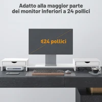HOMCOM Supporto per Monitor da Scrivania con 2 Cassetti, 3 Spazi Sottostanti, Fino a 14kg, 60-116x22x12 cm, Bianco(m-7)