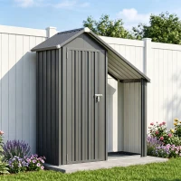 Outsunny Portalegna da Esterno con Armadietto Porta Attrezzi, 0.77 m², 150x66x162 cm, in Acciaio Zincato, Grigio Scuro(m-13)