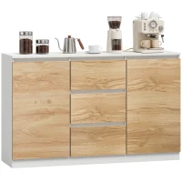 HOMCOM Aparador com 2 Portas e 3 Gavetas, Móvel de TV até 55 Polegadas, 120x35x74,5 cm, Branco e Carvalho(m-16)