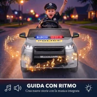 AIYAPLAY Auto Elettrica Polizia 12V con Telecomando, 2 Motori, Luci, Sirena, Musica e Clacson,  3-6 Anni, Grigio(m-9)