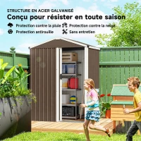 Outsunny Abri de Jardin en Métal 1,1 m², Cabane Jardin Extérieure, Porte Coulissante Verrouillable, 136x87x176cm, Marron(m-4)