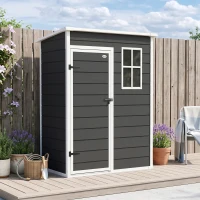 Outsunny Casetta da Giardino 1.14m² in PP e Alluminio con Pavimento, Capanno da Giardino, Tetto Inclinato, Nero(m-12)