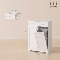 HOMCOM Mobile Bagno Basso, Mobiletto Bagno Salvaspazio con 2 Cassetti e 2 Cesti Portabiancheria, 78x38x90 cm, Bianco(m-3)
